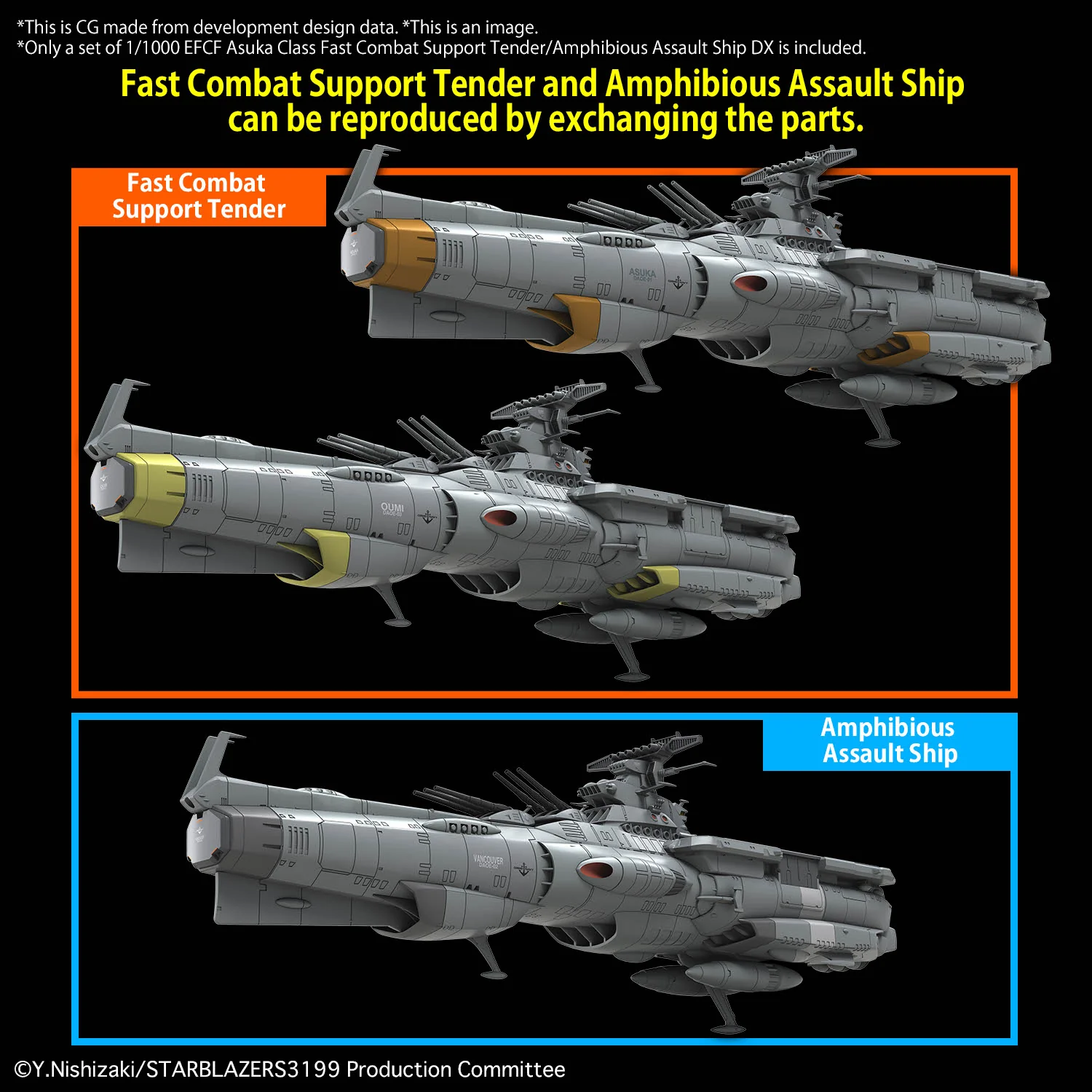 Bandai Star Blazers 1/1000 EFCF Asuka Class Fast Combat Support Tender/Amphibious Assault Ship DX Model Kit - Image 4