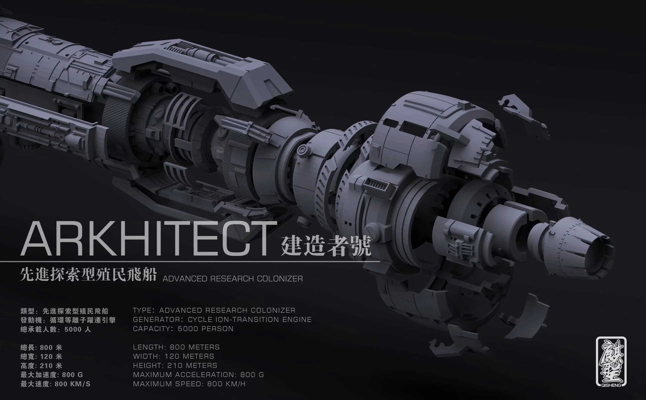 Qisheng Model Dream Gear 1/3000 ARKHITECT Advance Research Colonizer Model Kit - Image 7
